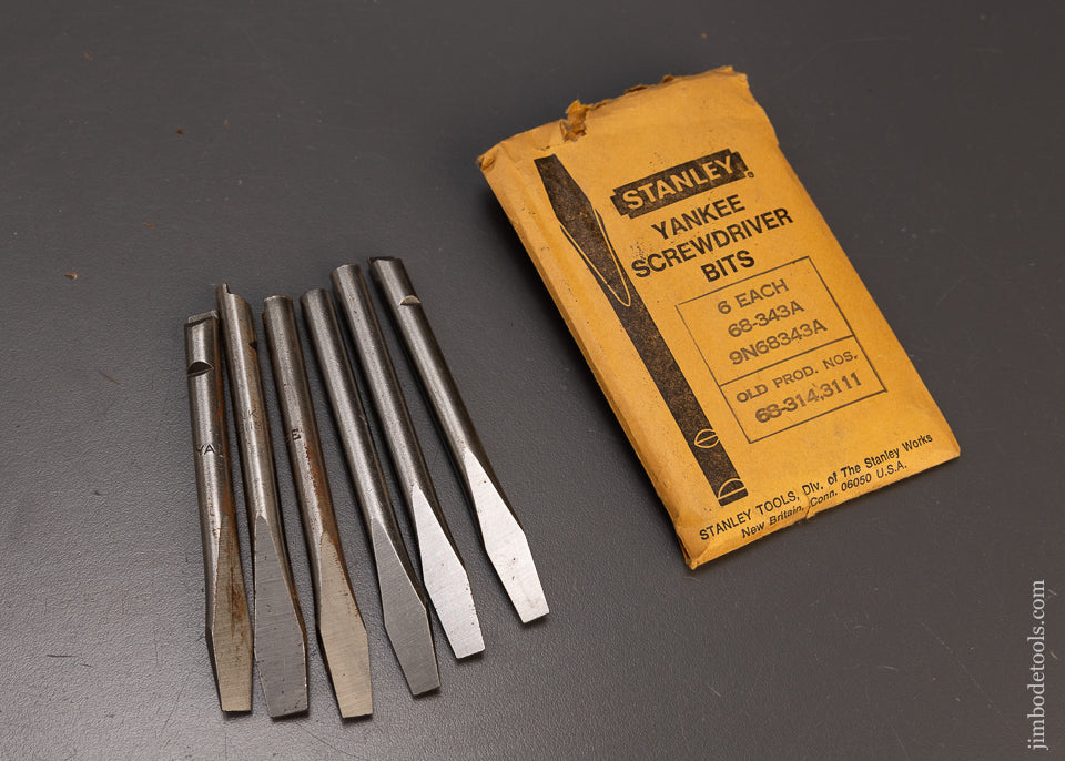 New Old Stock Package of 6 STANLEY YANKEE Screwdriver Bits for No. 31A & 131A Drivers - 109722