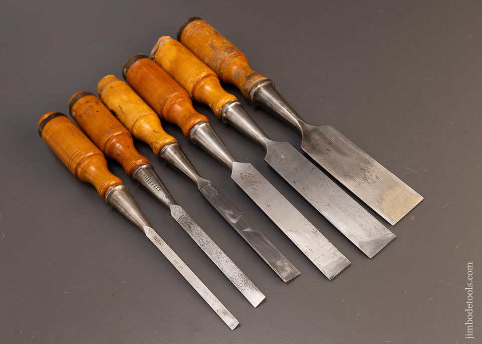 E. A. BERG ESKILSTUNA SHARK BRAND Six Piece Socket Chisel Set in Original Wooden Case - 109877