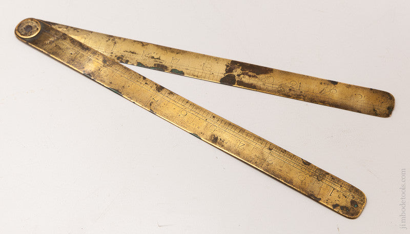 18th Century Hand stamped Two Foot Brass Folding Rule with Ornate Joint by F.B. COX circa 1780-1882