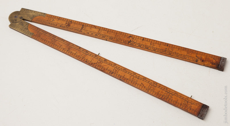 Rare and Early! S.A. JONES & CO. HARTFORD Boxwood Two Foot Four Fold Rule with Iron Tips GOOD+