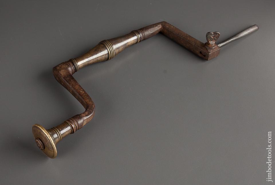 18th Century Brass and Iron Bit Brace with Beaded Knurling and Rope Knurling - 78225U