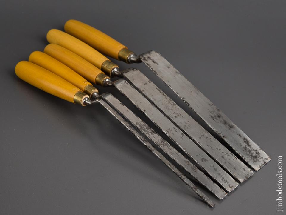 Set of Five HENRY TAYLOR Patternmaker's Crank Neck Paring Chisels in Roll EXTRA FINE - 81788