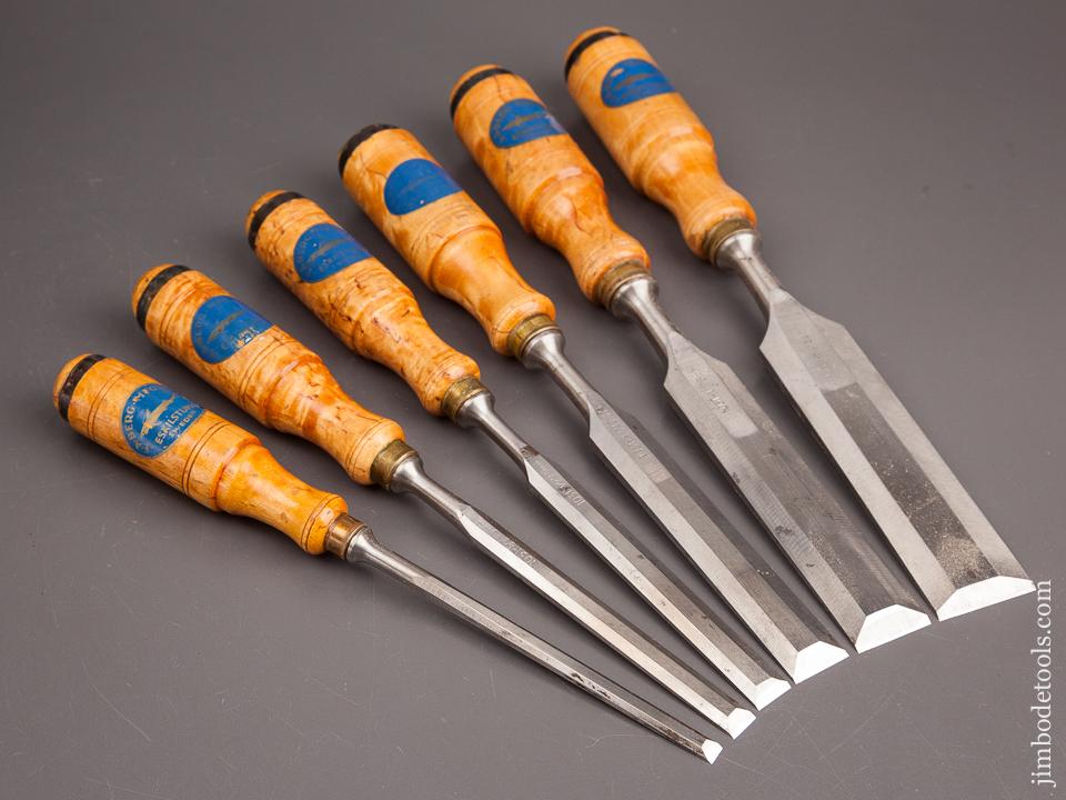 Set of Six E.A. BERG ESKILSTUNA Wood Chisels NEAR MINT in Original Wooden Box - 82346