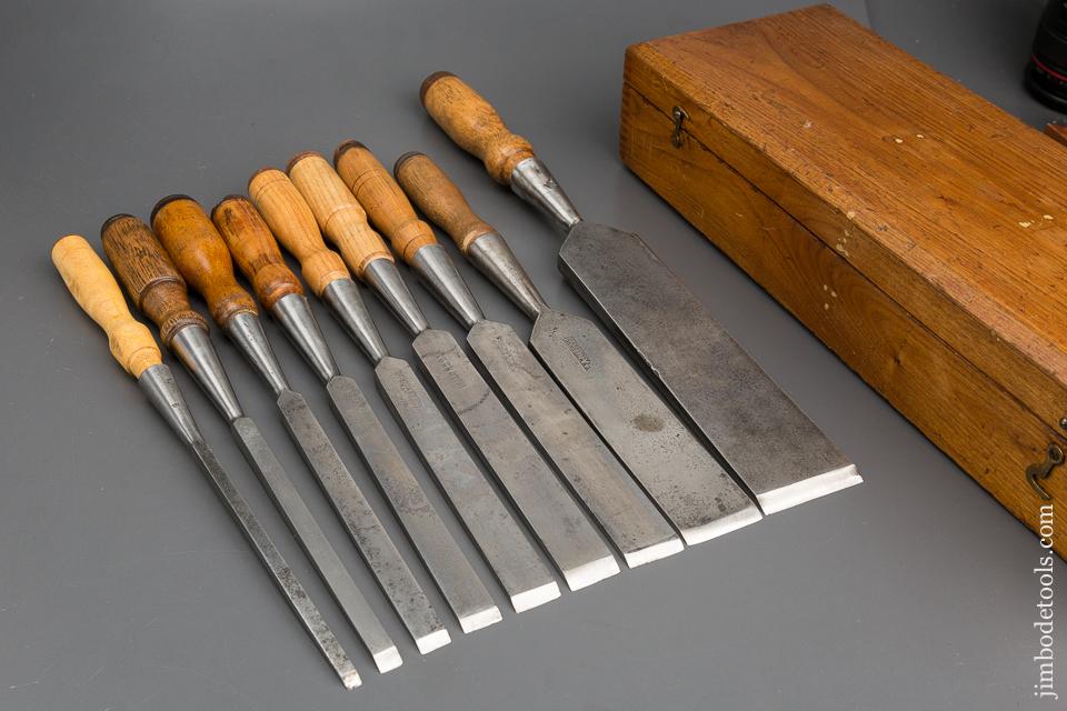 Good User Set of Nine T.H. WITHERBY Socket Firmer Chisels in Original Box - 83154