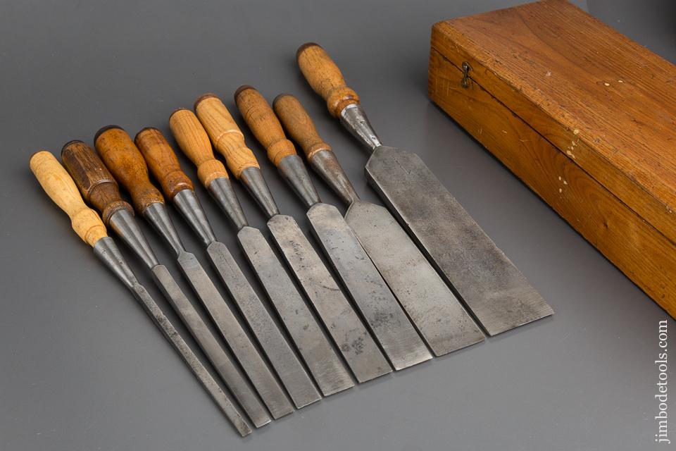 Good User Set of Nine T.H. WITHERBY Socket Firmer Chisels in Original Box - 83154