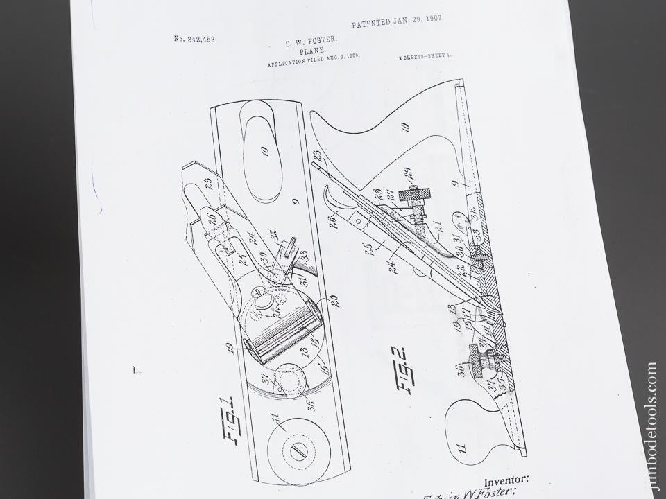 FOSTER Patent January 29, 1907 Turntable Smooth Plane SUPER RARE! - 94193R