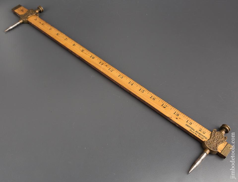 4 1/2 inch STANLEY No. 2 Brass Trammel Points on CENTRAL SCIENTIFIC 22 inch Metric & English Rule - 84381