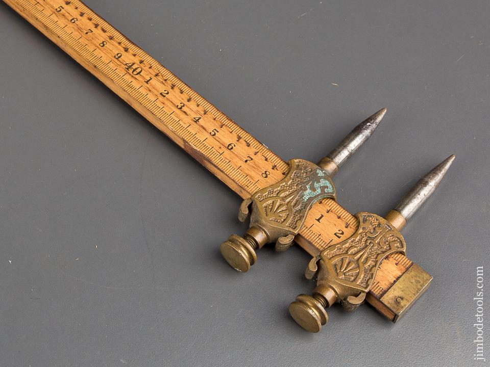 4 1/2 inch STANLEY No. 2 Brass Trammel Points on CENTRAL SCIENTIFIC 22 inch Metric & English Rule - 84381