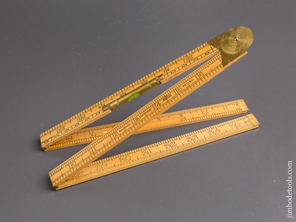 MINT Two Foot RABONE No. 1190 Boxwood & Brass Folding Rule with Protractor  and Level - 85478