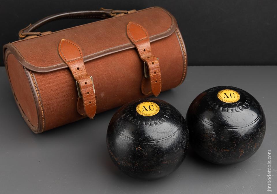 Pair of Lignum Lawn Bowls in Original Case - 90009