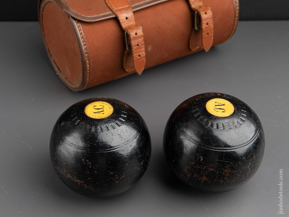 Pair of Lignum Lawn Bowls in Original Case - 90009