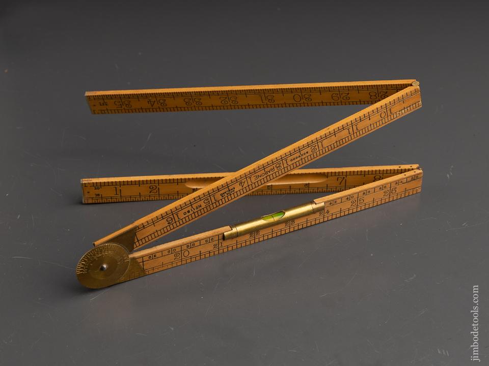 MINT Two Foot RABONE No. 1190 Boxwood & Brass Folding Rule with Protractor and Level - 90623