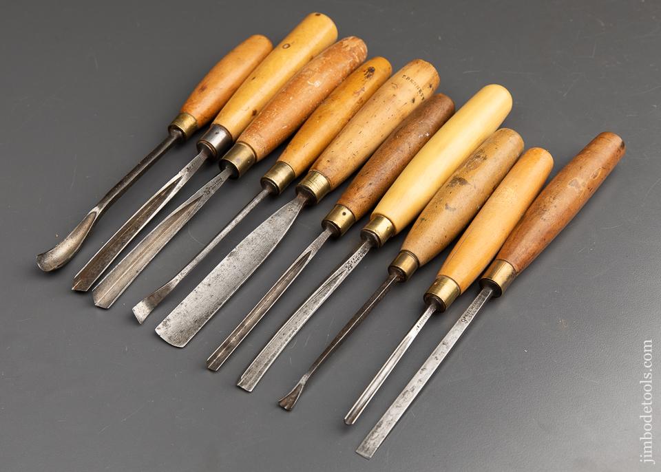 Ten Fine ADDIS Carving Gouges ALL with Boxwood Handles - 91669