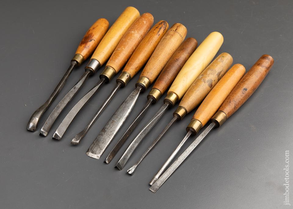 Ten Fine ADDIS Carving Gouges ALL with Boxwood Handles - 91669