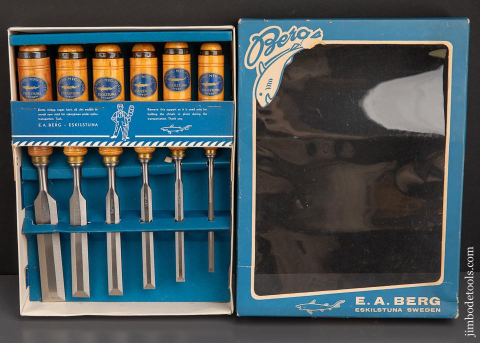 Set No. 1031 Six E.A. BERG ESKILSTUNA Firmer Chisels MINT With Decals in Original Box - 91815