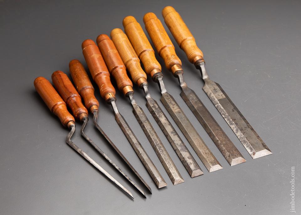 EXTRA FINE Set of Nine BUCK BROTHERS Crank Neck Offset Paring Chisels UNUSED! - 91941