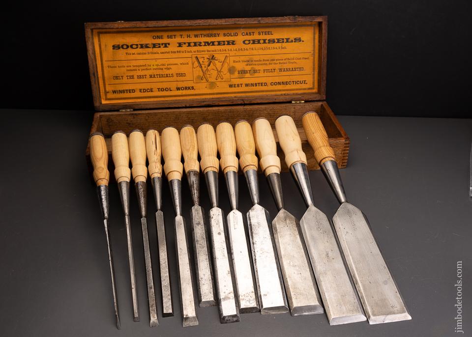 Complete Set of 12 Fine T.H. WITHERBY Beveled Socket Firmer chisels in Original Box - 96151