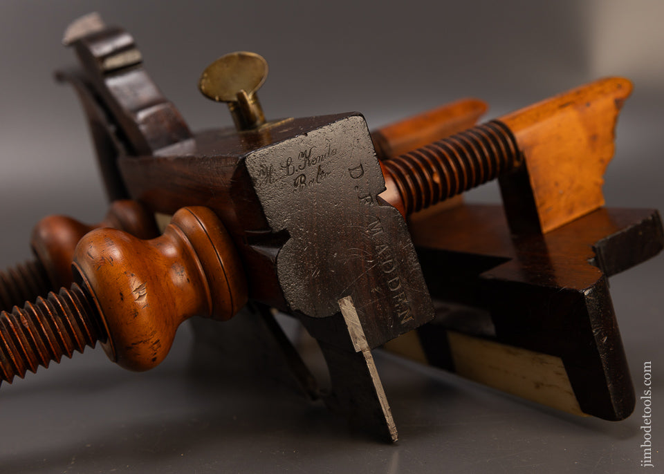 Spectacular Solid Rosewood Fancy Plow Plane with Bone Inserts H.L. KENDALL BALTIMORE - EXCELSIOR 110241