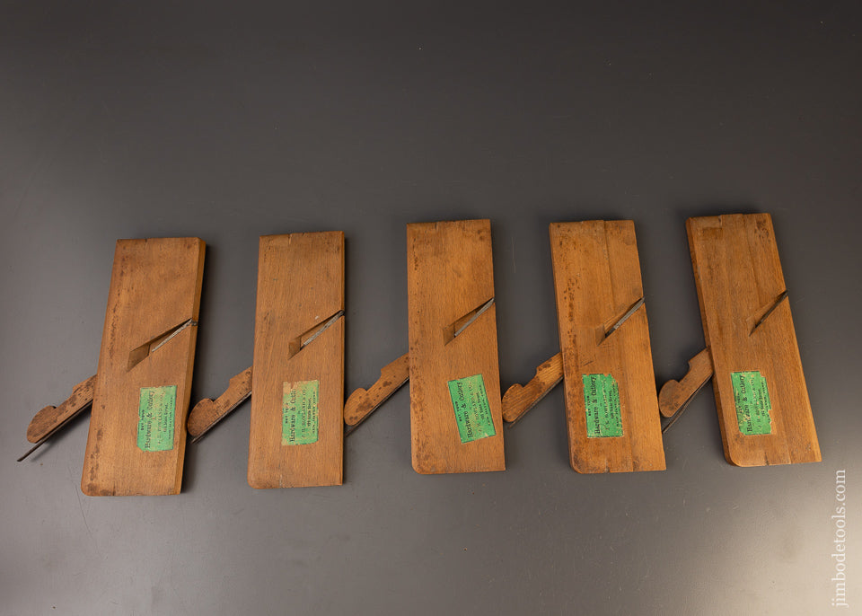 Extra Fine Set of 5 Hollow & Round Moulding Planes with Original Hardware Store Labels by W.H. POND - EXCELSIOR 110819